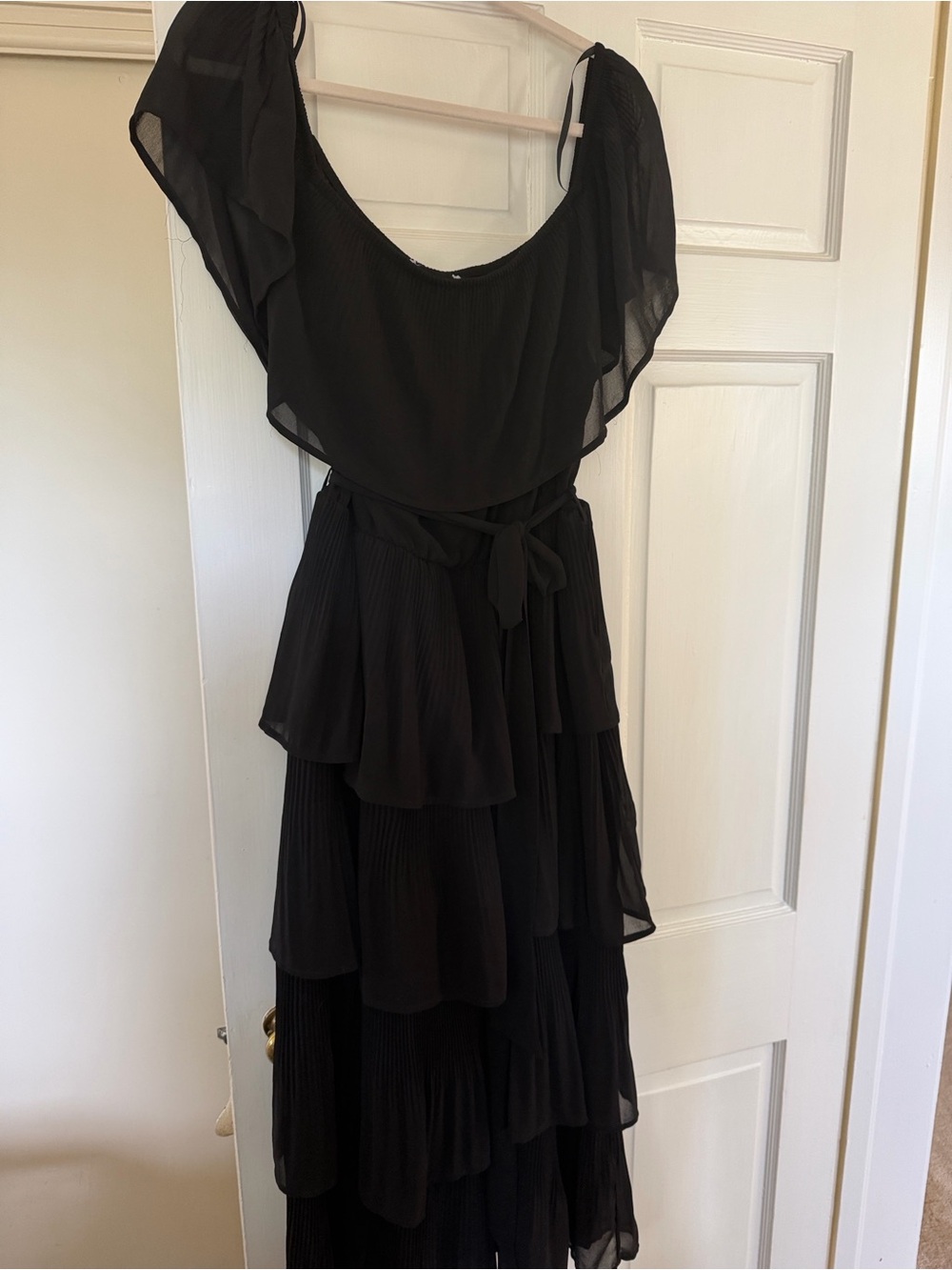 City Chic Black Tiered Ruffle Maxi with Tie Waist